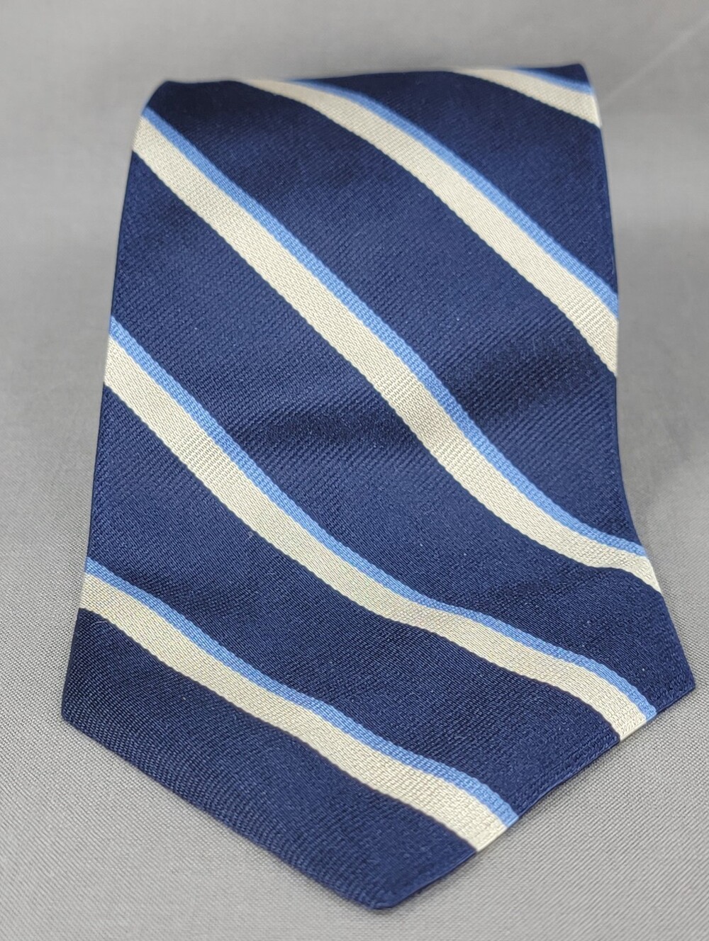 Brooks Brothers Necktie Tie Mens Blue Beige Diagonal Repp Stripe Silk USA
